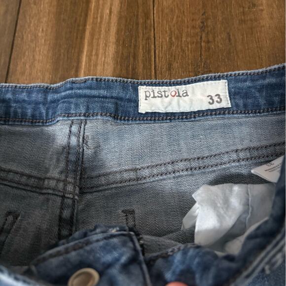 Pistola size 33 Blue Ankle Zipper Cropped Jeans, Distressed, High Rise 5 pocket - Picture 2 of 12